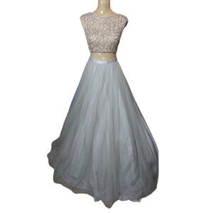 Glamour by Terani Couture 2 Piece Rhinestone Nude & Silver Gown sz 6